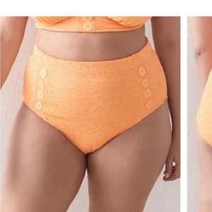 Addition Elle High Waist Textured Bikini Bottom w/ Buttons